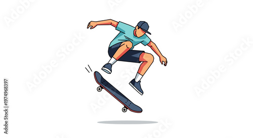Illustration of a skateboarder performing a trick in mid-air