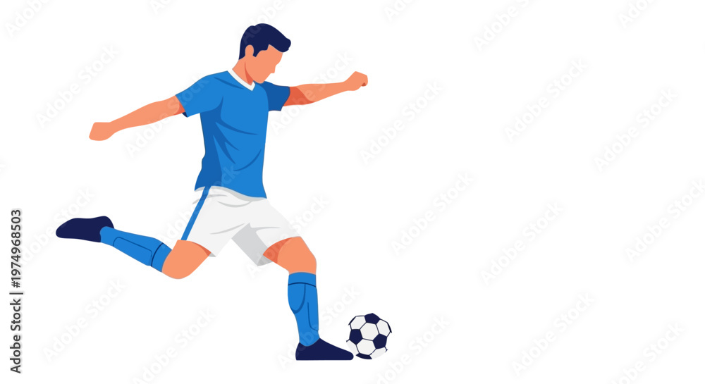 Obraz premium Vector illustration of soccer player kicking a ball in action pose