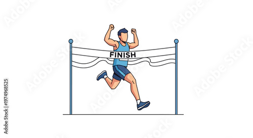 Illustration of a Runner Crossing the Finish Line in Victory