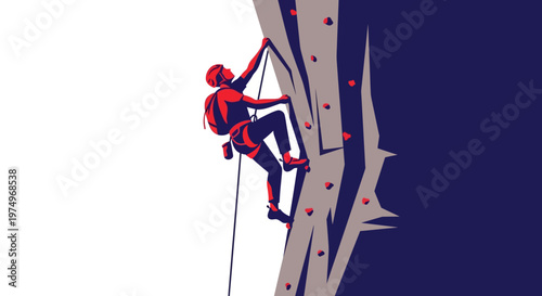 Illustration of a climber scaling a rock wall in bold colors
