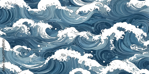 Abstract blue water wave pattern background with summer ocean sea nature landscape illustration and seamless vector sky cloud design wallpaper