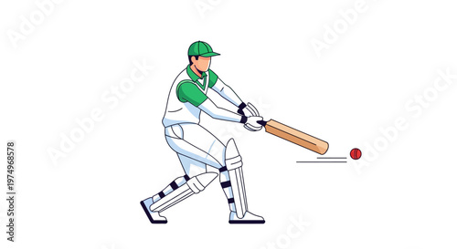 Illustration of a Cricketer Batting with Protective Gear