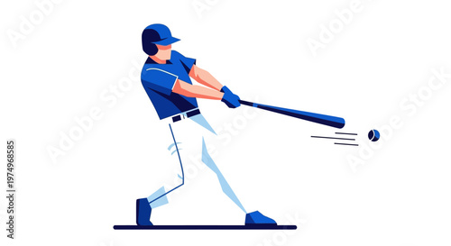 Illustration of a baseball player hitting a ball in action pose