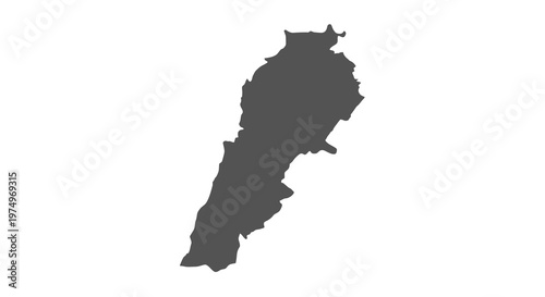A stark black silhouette depicts the geographical outline of lebanon against a white background high quality