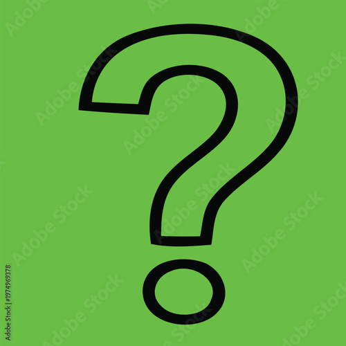 A bold black question mark with a dot below set against a vibrant green background
