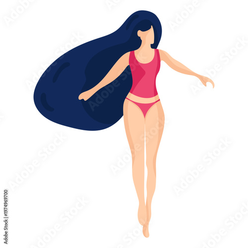 Girl women swimsuit bathing suit t shirt swimming trunks hair flat