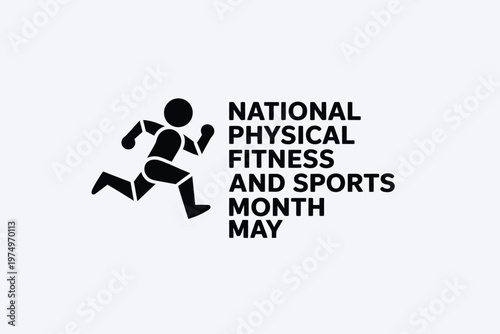 National Physical Fitness and Sports Month Graphic with Running Man Icon for Wellness Centers Gym Marketing and Healthy Lifestyle Promotions