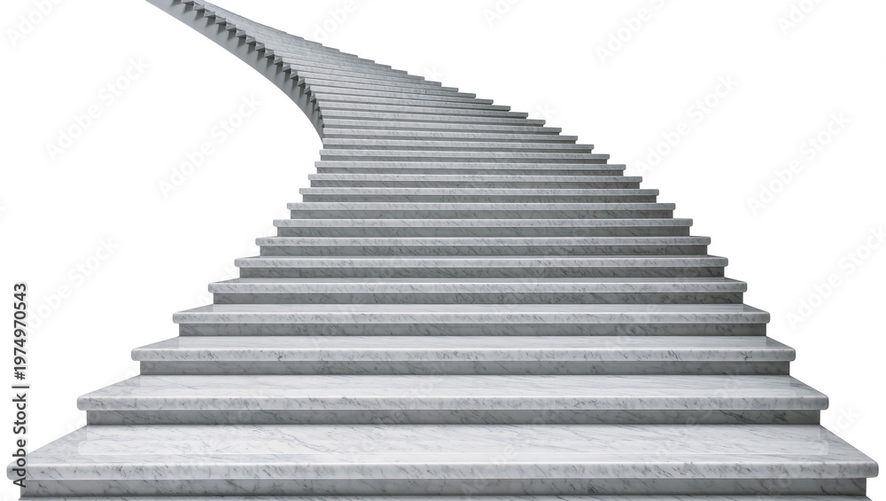 Fototapeta premium Isolated elegant curving marble staircase ascending upwards in a contemporary architectural design