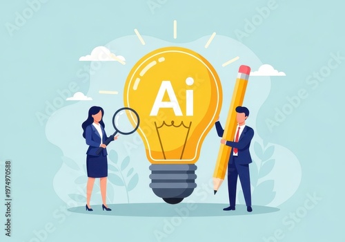 Business people having idea with light bulb and ai symbol