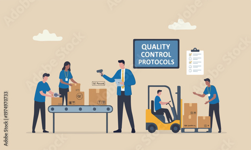 Checking inventory meeting teams together The style of the illustration is modern, flat design with clean lines and minimal shading businessman entrepreneur starting business checking package before