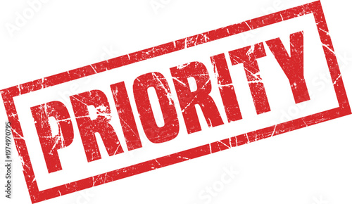 A bold red stamp design featuring the word priority enclosed in a rectangular border frame.