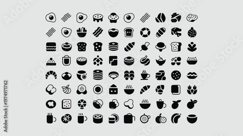 Set of 100 Black and White Food and Drink Icons Vector