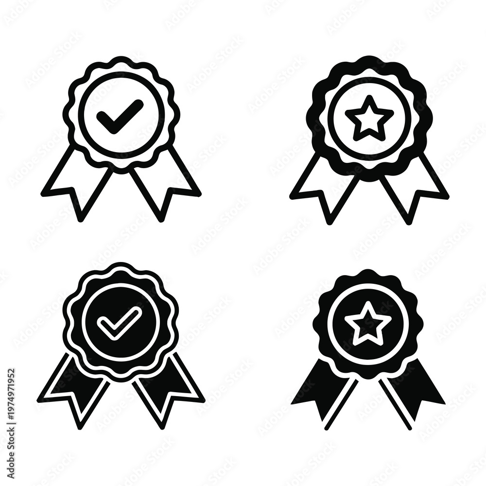 Ταπετσαρία Ribbon badges with checkmarks and stars for awards and recognition