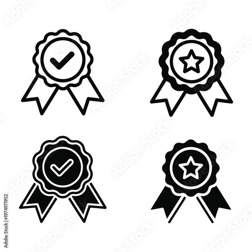 Foto Ribbon badges with checkmarks and stars for awards and recognition