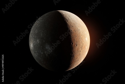 Stunning View of Mercury in Sunlight and Shadow on a Dark Background With Sharp Craters Captured in High Resolution