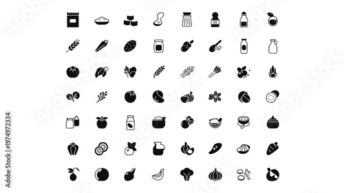 Set of 60 Black Food and Cooking Vector Icons