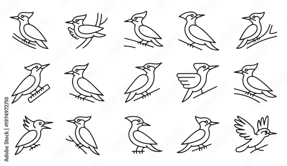 Obraz premium Decorative bird line drawings collection in modern minimal style for branding use