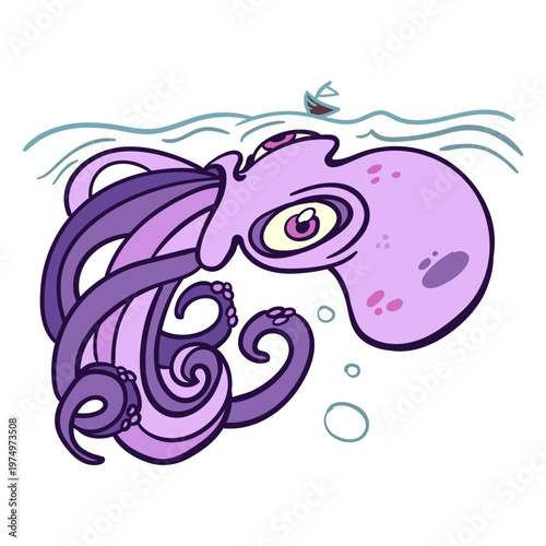 Swimming kraken illustration