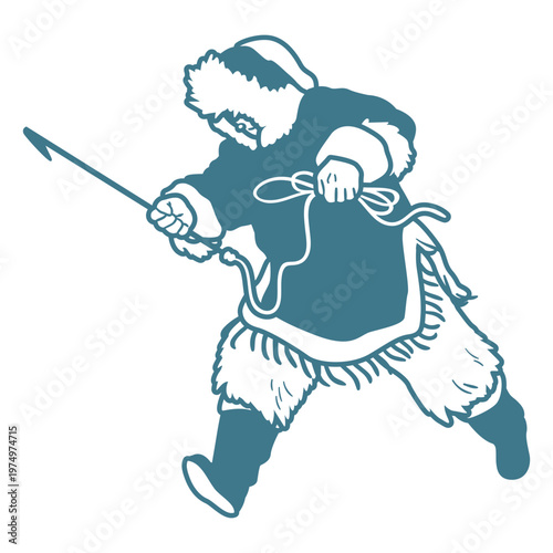 eskimo man with spear running stroke