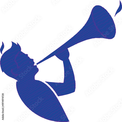Silhouette of a person blowing a horn, depicted in a stylized blue outline, symbolizing announcement or celebration.
