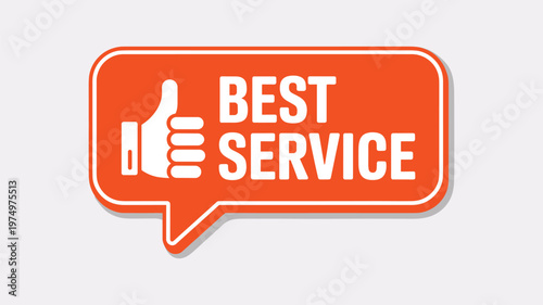 Orange speech bubble with keywords white thumbs up and text service