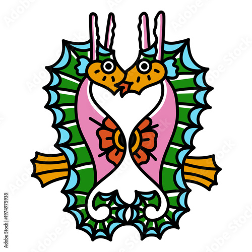 Sea horses oldschool tattoo