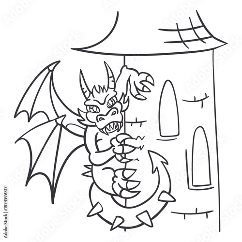 Evil dragon perching tower outline dragon