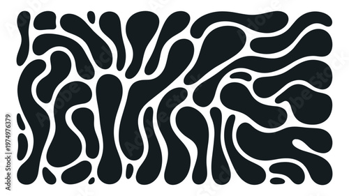 Organic abstract keywords black shapes on white background flowing organic pattern