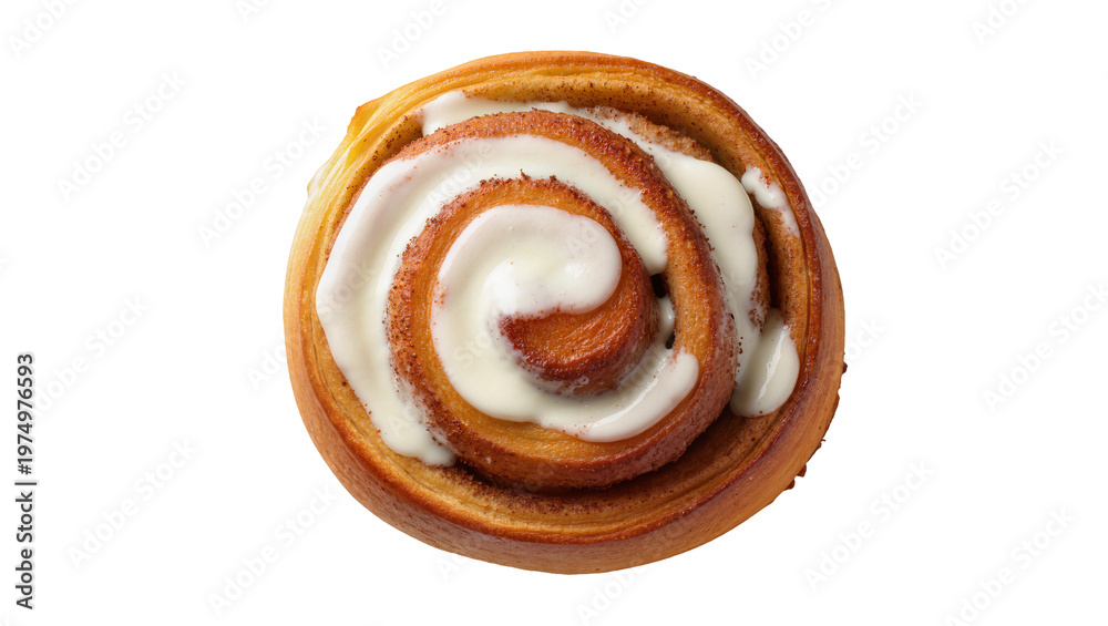 © Sorin - Isolated warm and sweet cinnamon roll pastry with frosting for breakfast or snack