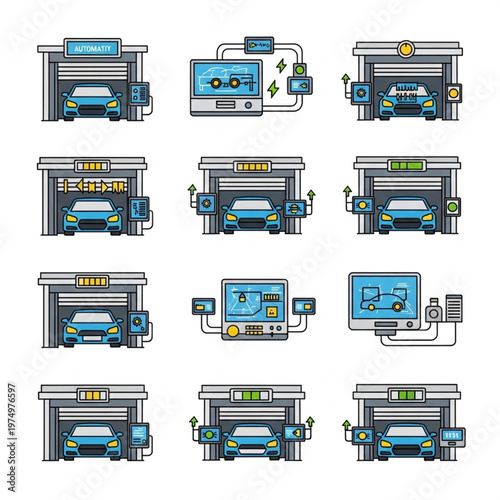 Multiple 3D Printer Machine Technology Icon Set.