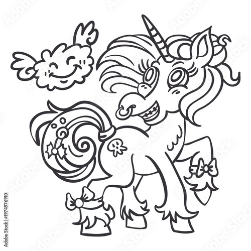 Unicorn nose ring standing black outline