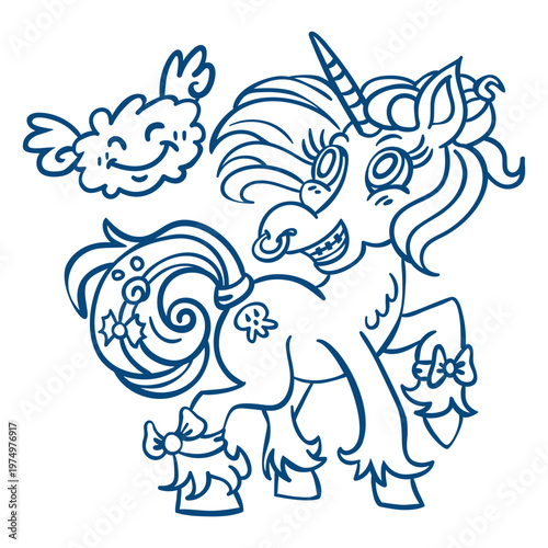 Unicorn nose ring standing blue outline