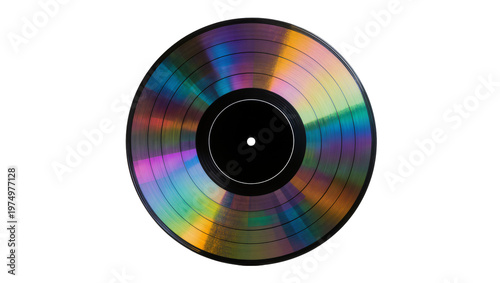 Quadro su tela Isolated colorful rainbow iridescent vinyl record with vibrant reflections, abst