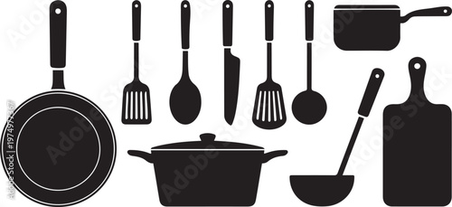 Essential kitchen utensils and cookware set for culinary preparation