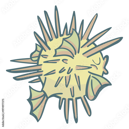 Beige blowfish turned away