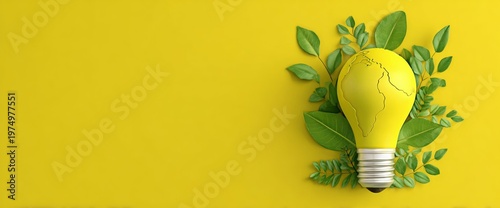 Eco Friendly Lightbulb Design Promotes Sustainable Energy on a Bright Yellow Background With Space for Text