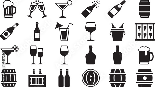 Collection of various drinks and beverage icons in a stylized format