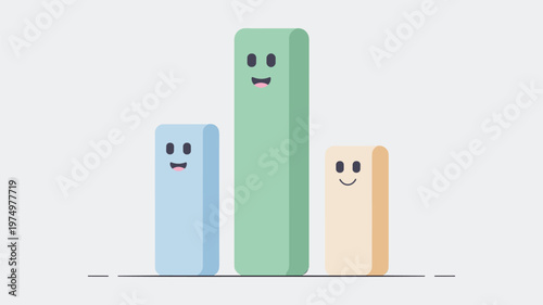 Three cartoon bar graph with faces in pastel colors keywords chart data statistics