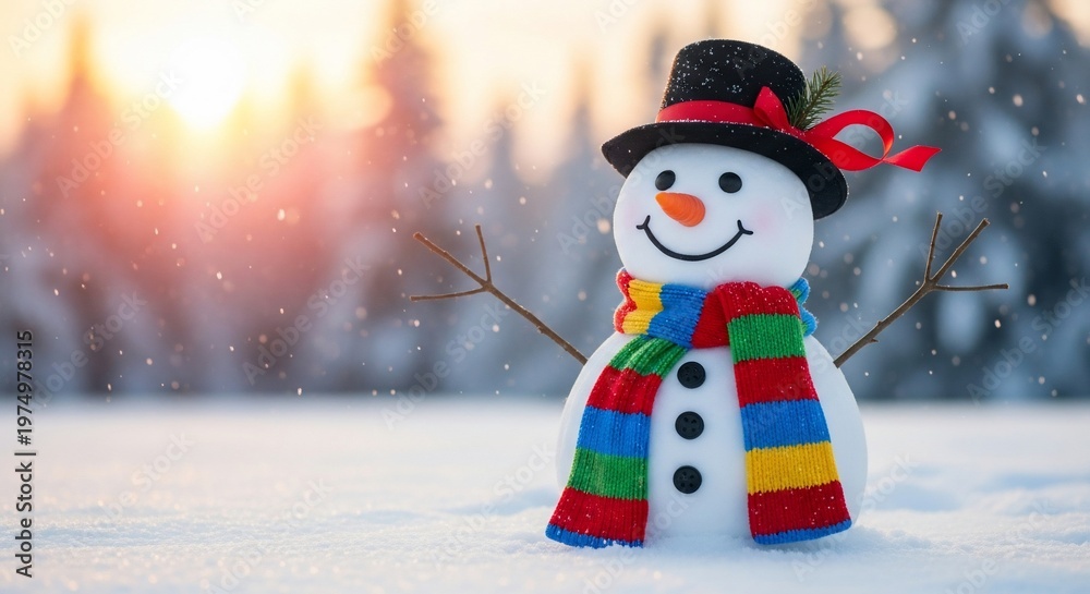Fototapeta premium Snowman festive winter scene
