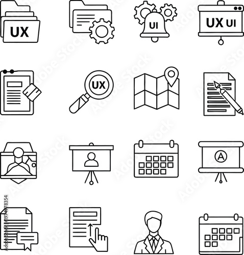 Collection of icons related to user experience and user interface design processes