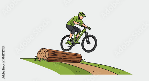 Dynamic Mountain Biker Leaping Over A Natural Log Obstacle