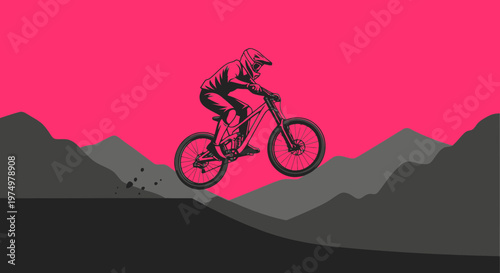 Dynamic Mountain Biker Soaring Through The Air Mid Jump On Trails