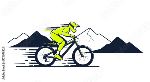 Dynamic Mountain Biker Speeding Through Scenic Peaks