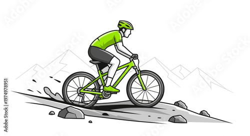 Dynamic Mountain Biking Adventure Illustration Energetic Rider