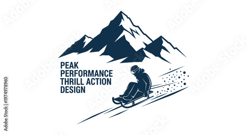 Dynamic Mountain Sledding Silhouette Represents Peak Adventure Thrills And Bold Design Elements