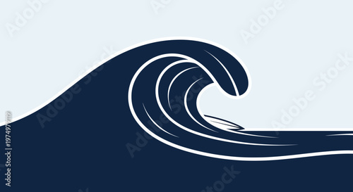 Dynamic Ocean Wave Illustration With Surfboard Element Minimalist Design
