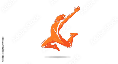 Dynamic Orange Figure Leaping With Arms Raised High