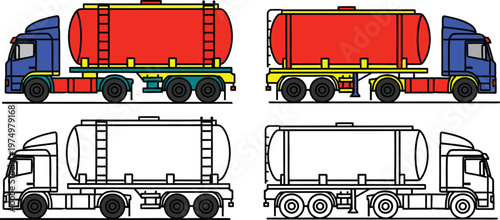 Four different styles of tanker trucks for transporting liquid cargo