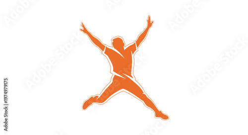 Dynamic Orange Silhouette Of A Person Jumping High With Arms Extended