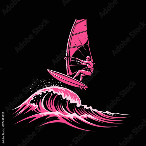 Dynamic Pink Windsurfer Riding A Majestic Wave In The Ocean